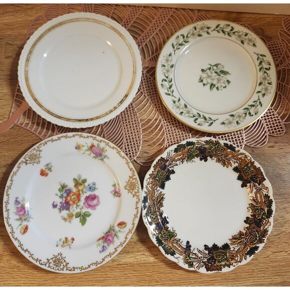 4- Mismatched Fine China Dessert Cake Plates ~6" Gold Accents Porcelain Eclectic - Picture 2 of 5
